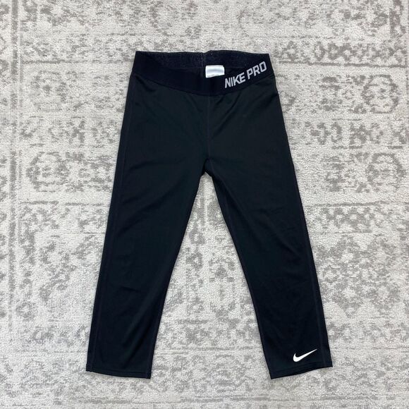 Nike Pro Leggings Black Logo Dri Fit Athletic Leggings Girls 616470 Size XL - Picture 1 of 6